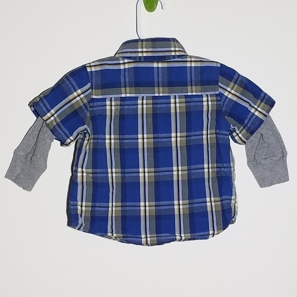 Old Navy Plaid Button Down Layered Polo 6-12m - Picture 2 of 3